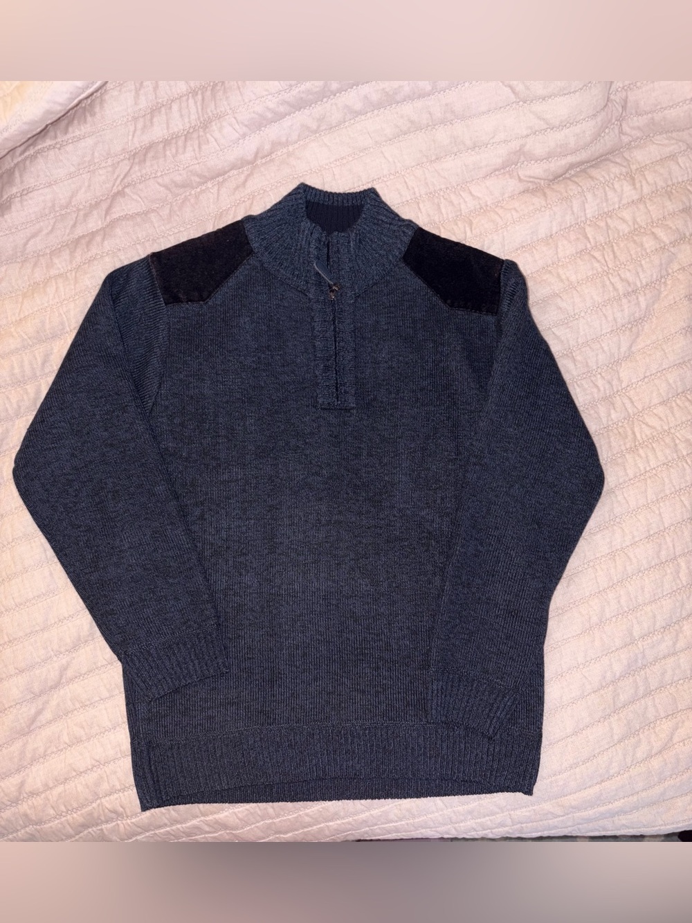 Boy’s Day & Age Navy Half-Zip Sweater with Shoulder Patches - 14